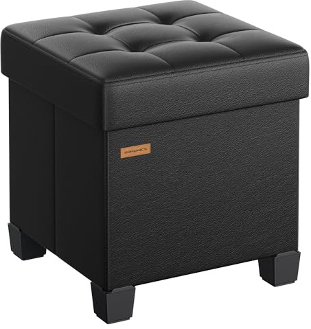 SONGMICS Storage Ottoman, Cube Ottoman with Legs, 15 x 15 x 15.7 Inches, Footstool, Footrest, 10 Gal. (37 L), Synthetic Leather, for Bedroom, Living Room, Dorm, Ink Black ULSF0512B02