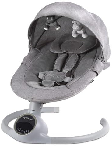 COIL Babywippe Elektrisch Neugeborene- Multifunktionale Babyschaukel mit Musik, Bluetooth und Tuya-App Steuerung, Sicherer 5-Punkt-Gurt, 5 Schwungstufen, Timer, Neigungsverstellung (Grau/Silver)