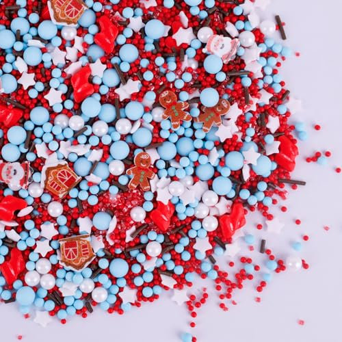 Lukinuo Weihnachtsstreusel Weihnachtskuchenstreusel Essbare blaue weiße rote Streusel Schneemann Lebkuchenhaus Gefrorene Streusel Winter Streusel Jimmies Mischung für Backen Kuchen Dekoration 3.5 Oz