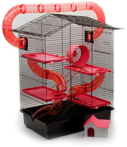 ZooPaul XXL Nagerkäfig Hamsterkäfig schwarz beige Maus Käfig Tunnelsystem Zubehör (rot)