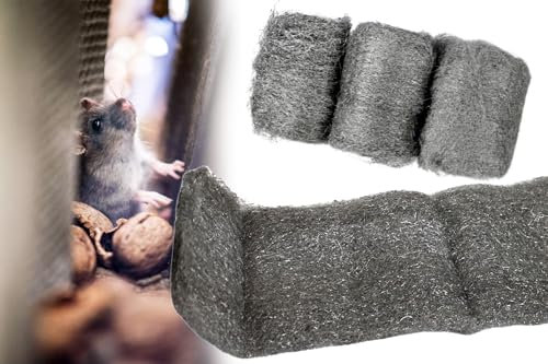 Stahlwolle Schleifwolle Metallwolle Polierwolle fein, mittel + grob, Mäuse Nagetiere Mäuseabwehr für Löcher in Wand + Garten, 3- teilig