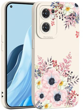 ILING Liquid Silikon Hülle für Oppo Find X5 Lite 5G, Ultradünne Elegant Blumen und Niedliches Cartoon Muster Damen Handyhülle, Weich TPU Bumper Stoßfest Schutzhülle (Weiß Q05)
