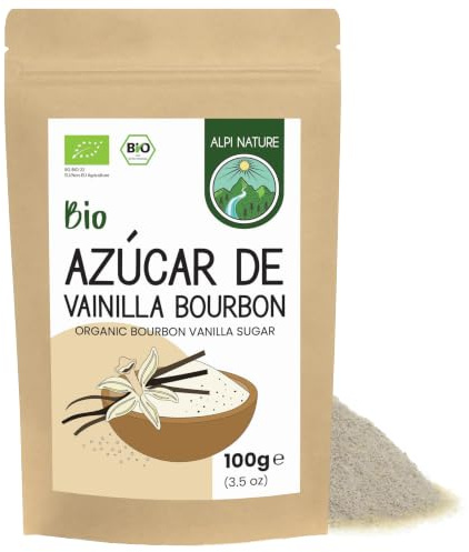 Alpi Nature Organic Bourbon Vanilla Sugar 100g 3.5 oz, Premium Blend of Powdered and Raw Cane Sugar with Ground Madagascar Vanilla Beans