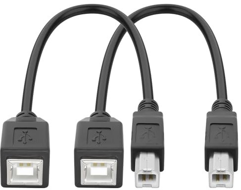 XMSJSIY USB 2.0 Type-B Printer Extension Cable USB-B Male to Female Print and Data Transfer Cable Cord Printer Short Extension Wire for Scanner Fax HDD and More -25CM/9.8INCH 2PCS