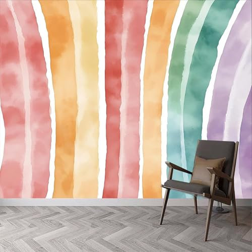 Fototapete Geometrische Streifen 3D Effekt Vliestapete Bunte Streifen Foto Tapete Wohnzimmer Schlafzimmer Flur Wandtapete Motivtapeten Bildtapete Wand Deko 150x105 cm 1714a