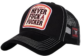 King Kerosin Herren Hut Herren Cap Trucker Cap Mesh Cap Lucki Maurer Ludwig Maurer Limited Edition Rocker Biker Star Koch Statement Stitching Never Fuck A Fucker