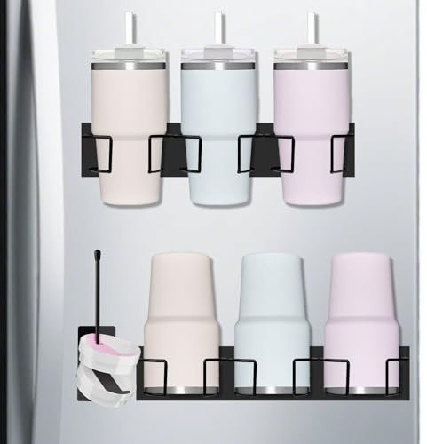Lyreh Magnetic Cup Holder for Stanley, Stainless Steel Fridge Magnetic Water Bottle Organizer Kitchen Refrigerator Water Bottle Storage Holder Practical Accessories for Stanley Cup (Black)