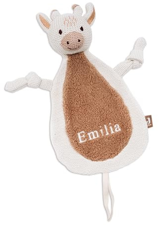 wunderwunsch JOLLEIN Schmusetuch optional personalisiert - Schnullertuch Baby Motiv Bär, Giraffe, Löwe oder Fuchs als Kuscheltuch für Babys (Giraffe, mit Name)