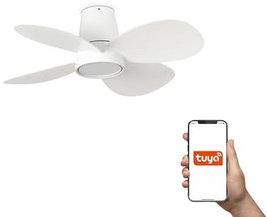Faro Klover Small Ceiling Fan 4 Blade Matt White with Lighting 2700-4000-6500K Smart Tuya System
