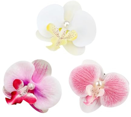 3 Pcs Hawaiian Flower Hair Clip Barrettes for Women Butterfly Orchid Hairpins Tropical Flower Hairpins Artificial Hair Flowers with Pearl Beach Party Accessories for Wedding Bridal