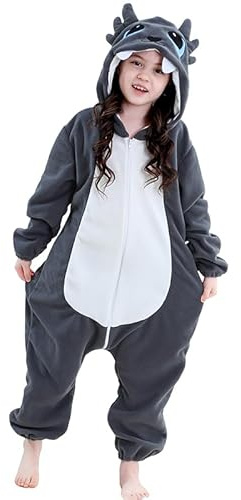 CarRivb Kids Schwarzer Drache Onesie Suit Hooded Pyjamas Halloween Weihnachten Cosplay Kostüm für Jungen & Mädchen (11-12 Jahre)