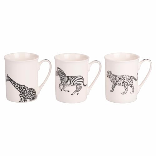 3er Set Porzellan Becher 360ml weiß Safari
