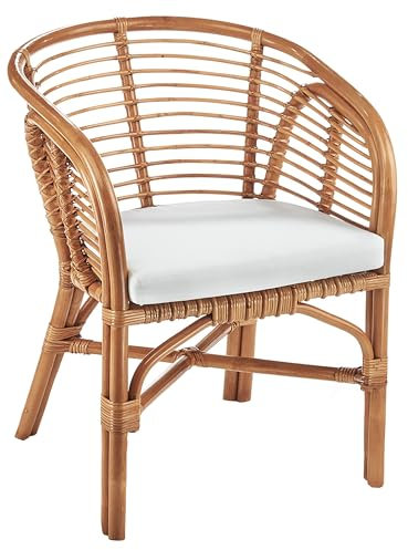 Kobolo Rattansessel CUMBA, 58x59x78 cm, brauner Korbstuhl mit Armlehnen aus Naturmaterial, Rattanstuhl robust & stilvoll, ideal für Küche, Esszimmer oder Wintergarten