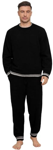 UMIPUBO Pigiama Uomo Invernale Pile Felpato Pigiami Due Pezzi Lunghi Caldo Maniche Lunghe Pantaloni Lunghi Regalo di Natale 2 Pz Set Abbigliamento (Nero, L)