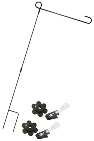 VICASKY Support de Drapeau de Jardin en Fer avec Clips Anti-Vent Mât 93X42 CM 2 Pinces et 2 Butées Résistant aux Intempéries pour Décoration Extérieure et Fêtes de Noël
