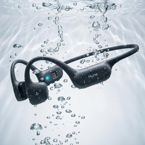 HUNE Ola Auriculares de Conducción Ósea para Nadar, IP68 Sumergibles, Memoria Interna 32 GB Modo MP3 sin Bluetooth, Bluetooth 6.0, Open-Ear Deportivos para Natación Piscina Running Gym, 8h Batería