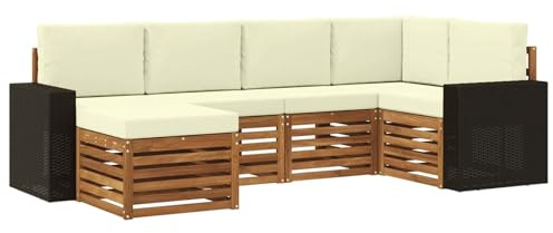 vidaXL Ecksofa Set mit Kissen 6 pcs Natur und Creme, Outdoor-Sofa, Moderne L-förmige Lounge, Gartensitzgruppe für die Terrasse, bequemes Möbelset