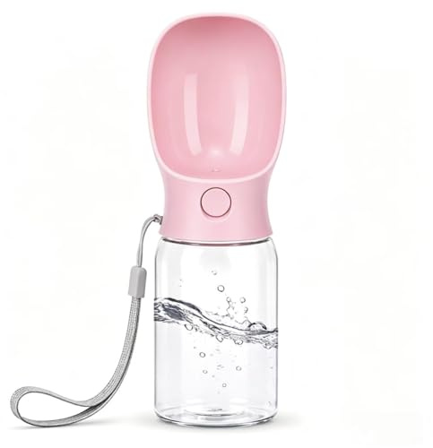 Dog Water Bottle, 350ml Sakura Pink Leak Proof Portable Dog Travel Water Bottle, 2-in-1 Puppy Water Dispenser & Dog Bowl, for Walking Hiking, Food Grade Dog Water Fountain Gift for Outdoor Pets