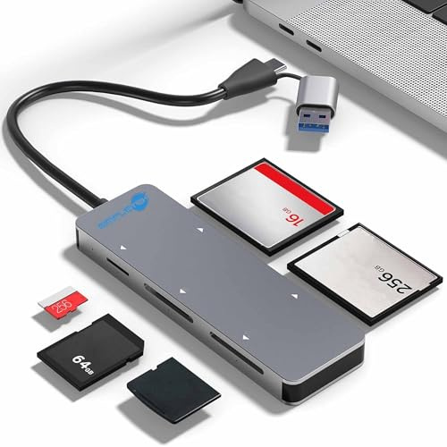 SIMPLETEK - 5-in-1 Card Reader | Kompatibel mit CFast SD TF xD | Windows Linux ChromeOS und macOS kompatibel | USB-C mit USB-A-Adapter