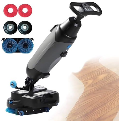 Lavasciuga pavimenti professionale a spinta, lucidatrice per grandi superfici, larghezza di lavoro 43 cm, funzionamento senza fili, doppie spazzole e testina girevole a 360°, doppio serbatoio Grey