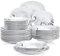 VEWEET ZOEY Juegos de Vajillas Elegantes 36 Piezas de Porcelana Vajillas Combinadas con 12 Platos Llanos, 12 Platos Hondos y 12 Platos de Postre Para 12 Personas, Motivo de Flor de Vid