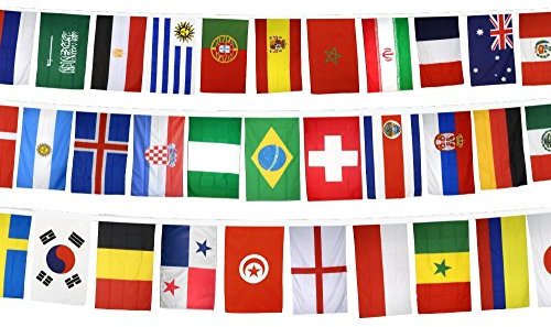 Flaggenfritze WM Fahnenkette Flaggenkette Fußball 2018 - alle 32 Teilnehmer der Weltmeisterschaft, Länge 17,80 m