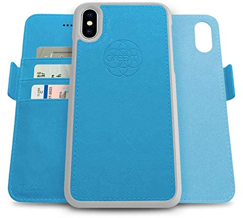 dreem Fibonacci 2-in-1 Wallet Case for Apple iPhone Xs Max - Luxury Vegan Leather, Magnetic Detachable Shockproof Phone Case, RFID Card Protection, 2-Way Flip Stand - Sky