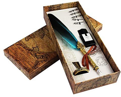 jerbro Handgemachte Dip Pen Englisch Kalligraphie Feder Schreibfeder Dip Quill Pen schreiben Tinte Set mit 5 Ersatzspitzen und Pen Nib Basis Calligraphy Set für Briefpapier Geschenk (Blue)