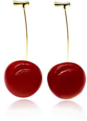 3D lebensechte Wein Kirsche Tropfen Ohrringe niedlichen lustigen Acrylharz Frucht Gold baumeln Ohrring mit Box