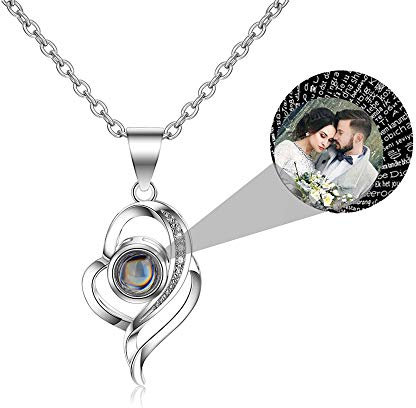 LuBHnna Projektionskette Ich Liebe Dich in 100 Sprachen Individueller Name und Foto Anhänger Halskette 925 Sterling Silber Personalisierter Schmuck für Frauen