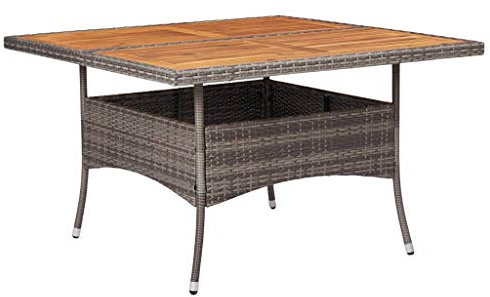 vidaXL Akazienholz Massiv Gartentisch für 4 Personen Esstisch Terrassentisch Gartenmöbel Balkontisch Tisch Grau Poly Rattan Stahlrahmen