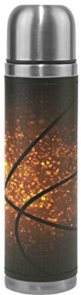 LDIYEU Kunst-Basketball Sport Wasserflasche Edelstahl Trinkflasche Thermoflasche Thermoskanne 500 ml Auslaufsichere Flasche Leder Verpackung Sportflasch