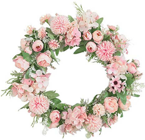 Colcolo 40cm Blumenkranz, Seidenblumen Kunstblumen Türkranz Wandkranz Dekoration für Zuhause, Hochzeit, Party - Hellrosa
