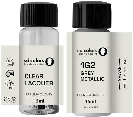 SD COLORS 1G2 Lackreparaturfarbe, 15 ML, Farbcode 1G2, Grau Metallic (Farbe + Lack)