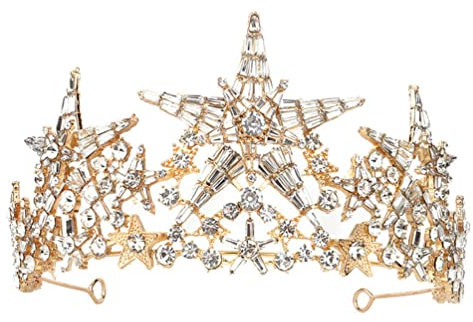 Lurrose Strass Kronen Diademe Braut Stern Krone Stirnband für Mädchen Frauen Braut Geburtstagsfeier Hochzeitsabschlussball (Golden)