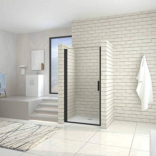Porta Doccia con Telaio Nero Opaco Box Doccia per Nicchia in Vetro Temperato da 8 mm Apertura a Battente 80x200 cm