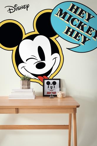 Komar Disney selbstklebende und konturgeschnittene Vlies Fototapete Mickey Hey XXL - Größe: 127 x 200 cm - Wandtattoo, Kinderzimmer, Design, Modern