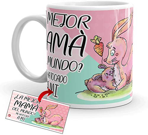 Kembilove Taza Desayuno para Madres – Tazas Originales Graciosas con Mensaje ¿La mejor mamá del mundo? Me ha tocado a Mí – Taza de Café y Té para Madres para regalar el día de la Madre