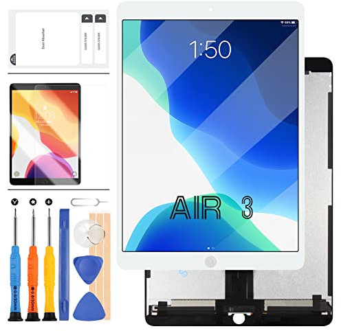 Schermo di Ricambio per iPad Air 3 3rd Gen2019 Display LCD Touch Screen Digitzer Full Glass Assembly per iPad 2019 Air3 A2152 A2123 A2153 A2154 con Strumenti Gratuiti +Vetro Temperato (Bianco)