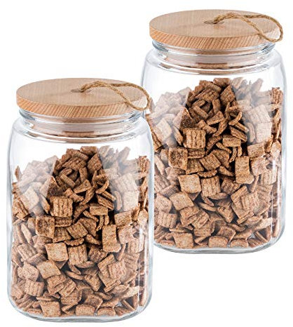 APS Vorratsglas „Woody“ 2er-Set - Hochwertiges Glasbehältnis mit Deckel aus Holz – Durch die Silikondichtung bleibt das Aroma des Inhaltes länger vorhanden – 2,5 Liter