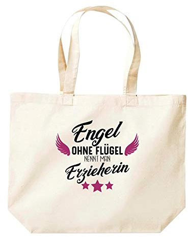 ShirtInStyle Beutel Tasche, Engel ohne Flügel nennt Man Erzieherin, Dankeschön Kita Kindergarten Schule Hort, Jute, Shopper, Beutel, Tasche, Farbe Natur