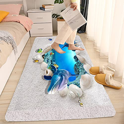 LYFANS 180,3 x 61 cm 3D-Delfin-Ozean-Lochläufer, rutschfester Memory-Schaum