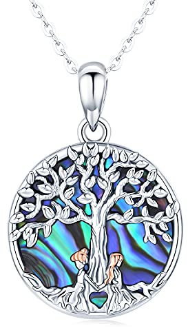 Collier arbre de vie pour femme, collier pendentif soeurs en argent sterling pendentif coquille d'ormeau de l'arbre généalogique, chaîne de 18 arbre de vie bijoux cadeaux pour femmes soeurs amis
