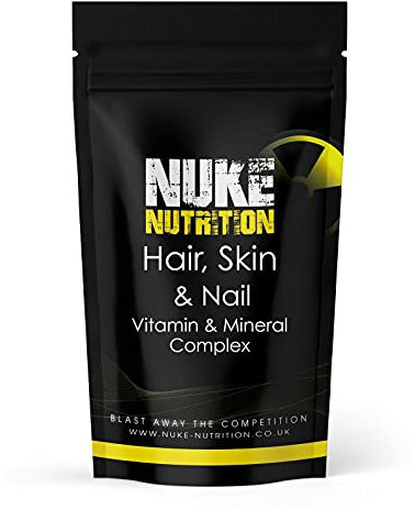 Nuke Nutrition Hair Nails & Skin Vitamins - 120 Capsules - Hair Skin & Nails Vitamins for Women & Men - Supplement with Biotin, Vitamin B12 & More - Max Strength - Brilliant Hair, Skin & Nails Health