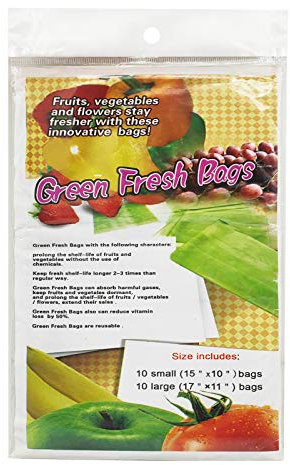 Green Reusable Produce Bags for Fruits and Vegetables - Refrigerator Food Storage, Freshness Saver for Cut Flowers - Keep Produce Fresh Longer