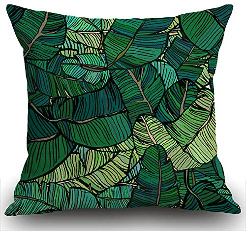Smooffly Cushion Cover Banana Tree Leaves Green Colourful Palm Retro Style Aloha Blooming Bold Home Decor Square Pillow Case for Men Women Bedroom Livingroom Throw Pillow Cover 18x18 Inch 45 x 45 cm