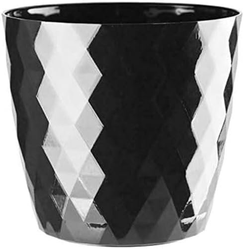 B2C Flowerpot Round Plastic plant pot Crystal Modern Decorative Small Medium Large 7 sizes 9 coolours (Black, 16 cm)