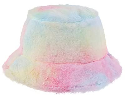 FSSTUD Fuzzy Eimer Hut Fischerhut Anglerhut Fischer Mütze Flauschige Wintermütze Warme Mütze für Damen Herren Regenbogen