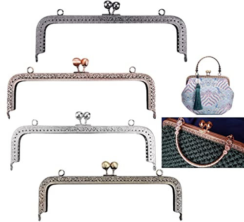 Sac Cadre Baiser,Tiuxiu 4 Pièces Fermoir Porte Monnaie Fermoir de Baiser 20.5cm Fermoir Sac Vintage Cadre Porte Monnaie Poignee de Sac pour Création de Sacs à Main