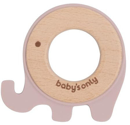 Baby's Only - Beißring Elefant - Greifling Baby - Bietet viele Vorteile - Kindersicher Beißspielzeug - Holz und Hochwertigem Silikon - Ab 0 Monate - Alt Rosa